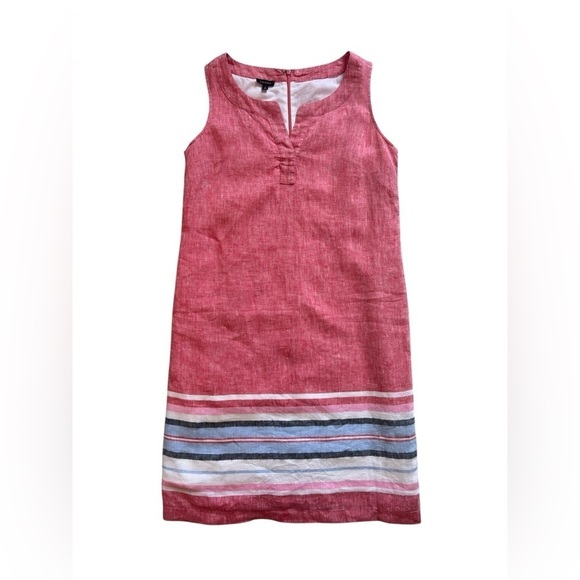 Talbots red 100% linen sleeveless shift dress Seaside Stripe size 6 - Picture 3 of 9